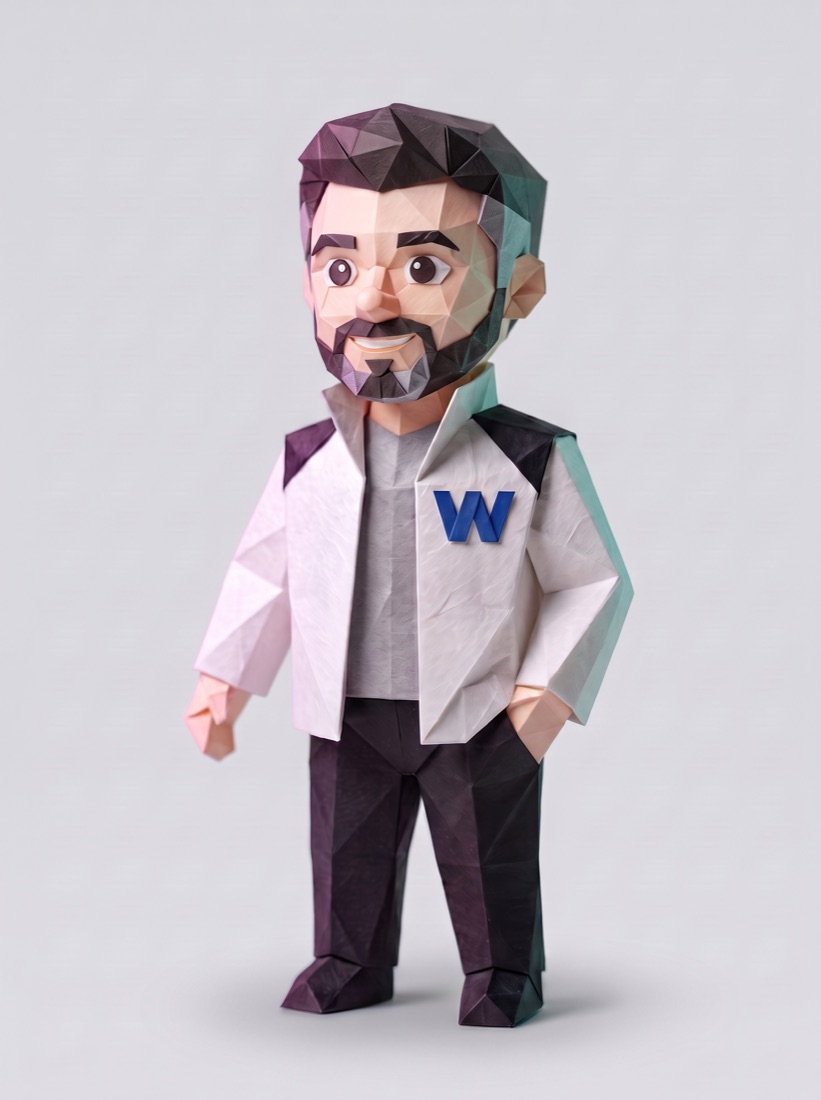Personaje de marca en papel: retrato de cuerpo completo